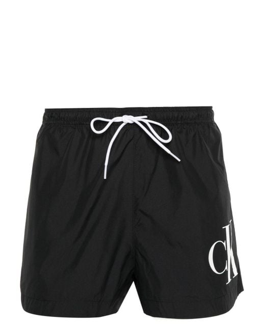 Calvin Klein Black Logo-Print Swim Shorts for men