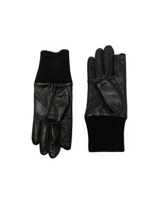Rick Owens Black Ribbed-Cuff Leather Gloves for men