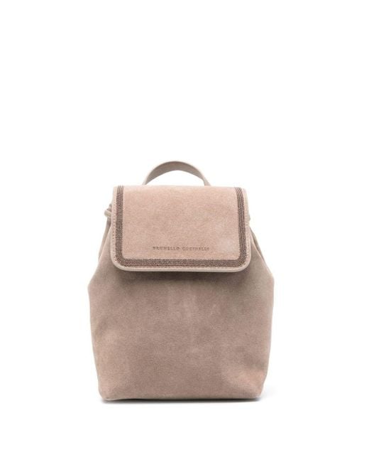 Brunello Cucinelli Natural Beaded Suede Backpack