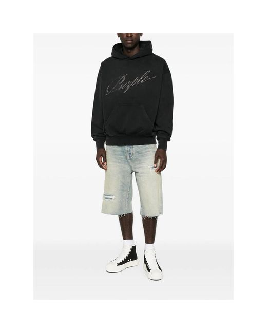 Purple Brand Blue Distressed Raw-Cut Shorts for men