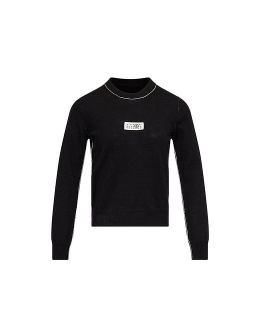 MM6 by Maison Margiela Black Contrast-Trimmed Wool Blend Knit Jumper