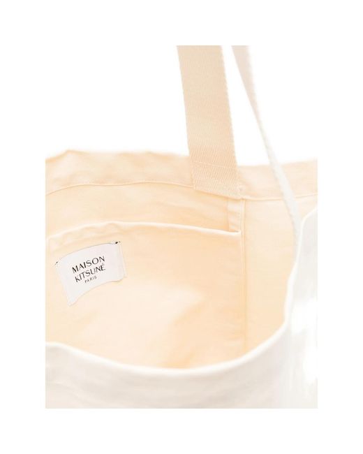 Maison Kitsuné White Tote Bag Cotton