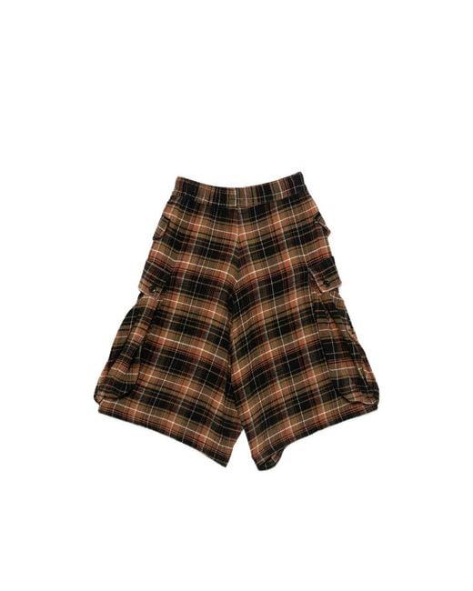 R13 Brown Check-Pattern Cargo Shorts for men
