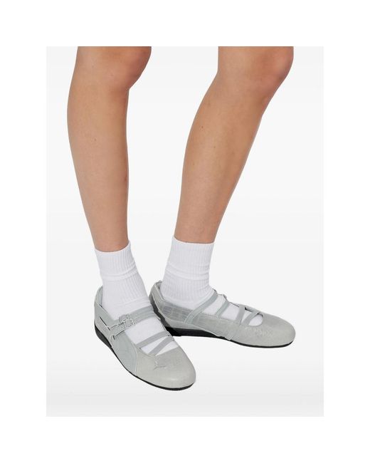 PUMA Gray Crocodile-Effect Buckle-Fastening Sneakers