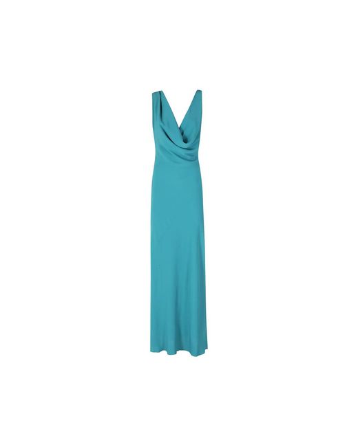 ANDAMANE Blue Draped Tie-Fastening Dress