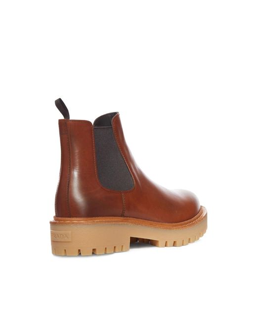 Prada Brown Smooth Calf Leather Ankle Boots for men