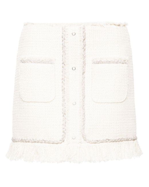 GIUSEPPE DI MORABITO White Crystal-Embellished Bouclé Mini Skirt