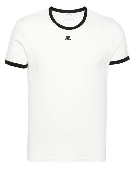 Courreges White Contrast Cotton T-Shirt for men