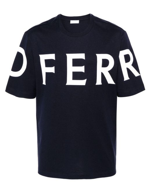 Ferragamo Blue Logo-Print Cotton T-Shirt for men