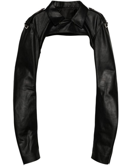 Rick Owens Black Biker-Sleeves Cropped Leather Jacket for men