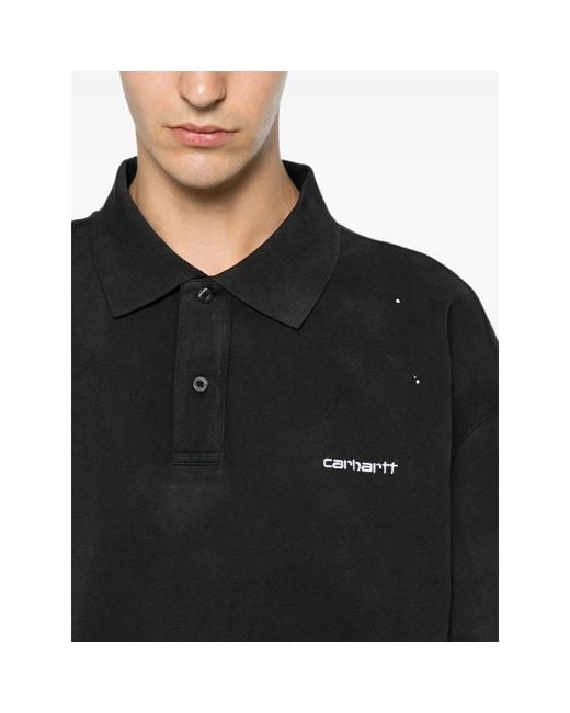 Carhartt Black Paint-Splatter Logo-Embroidered Polo Shirt for men