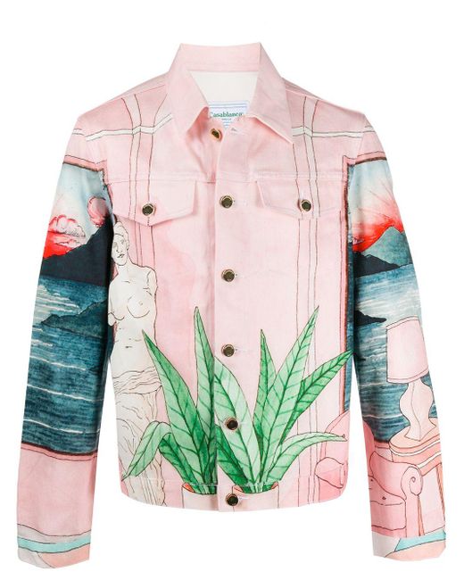 CASABLANCA Pink Chambre Hand-painted Denim Jacket for men