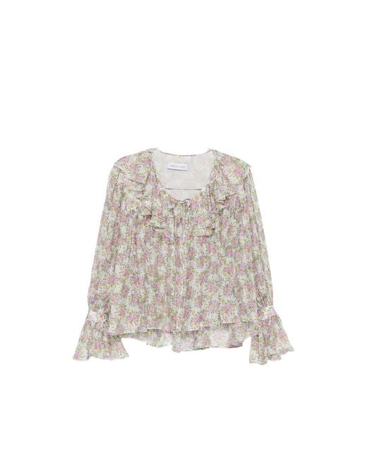 Raquel Diniz Gray Floral-Print Ruffled Blouse