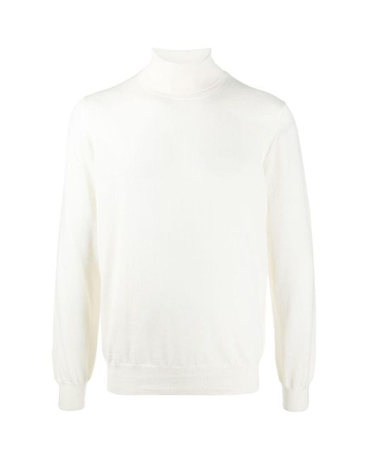 Fileria White Fine Knit Roll Neck Jumper for men