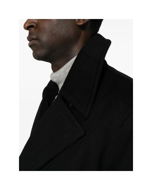 Caruso Black Belted Notch-Lapels Coat for men