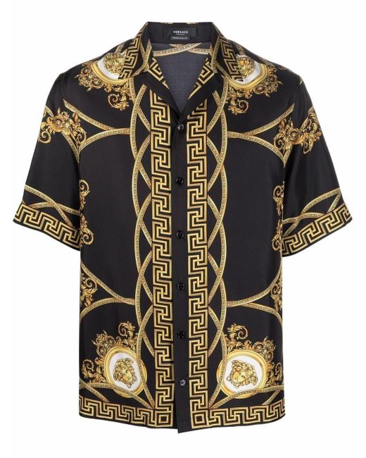 Versace Black La Coupe Des Dieux-print Silk Shirt for men
