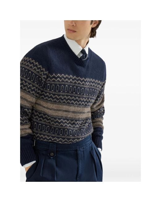 Brunello Cucinelli Blue Nordic Jacquard Sweater for men
