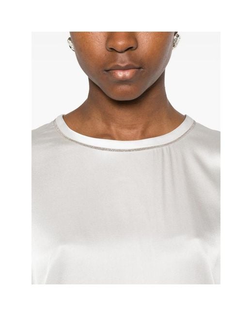 Panicale White Embellished-Detail Round-Neck Blouse