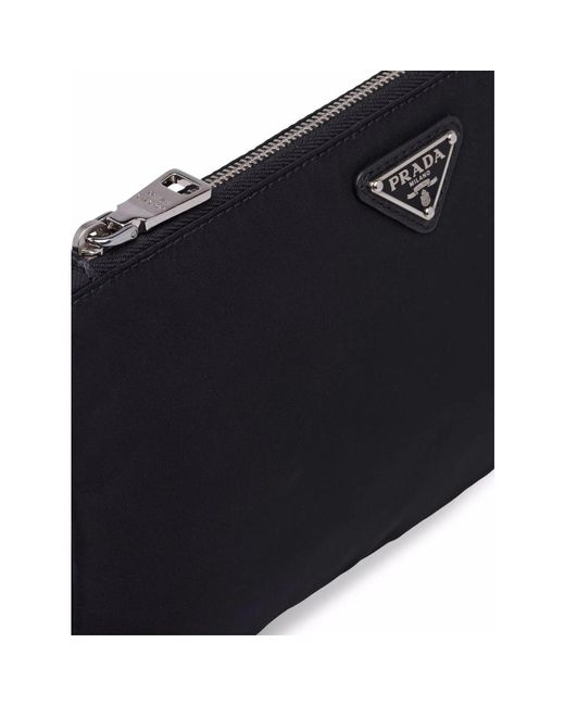 Prada Black Logo-Plaque Clutch Bag for men