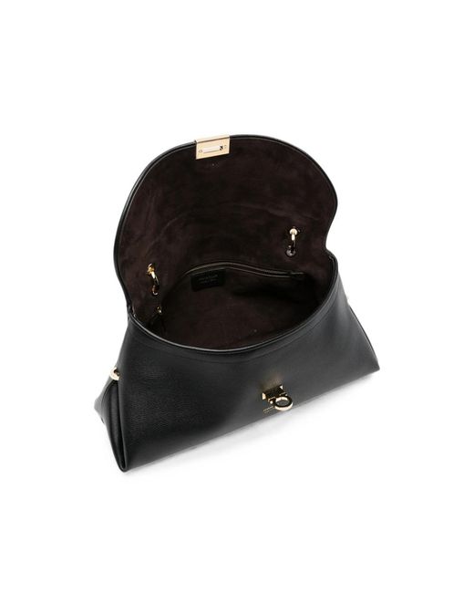 Ferragamo Black Gancini Pebbled Leather Tote Bag