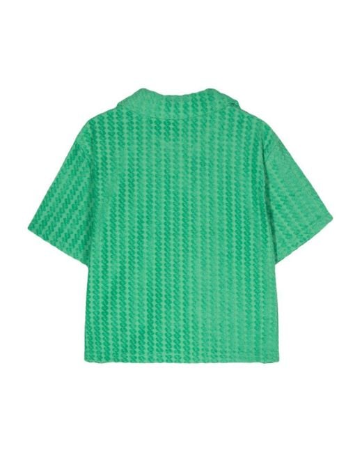 Maison Labiche Green Terry-Cloth Cropped Polo Shirt