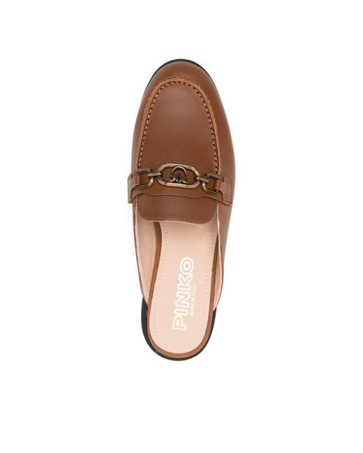 Pinko Brown Logo-Chain Mules