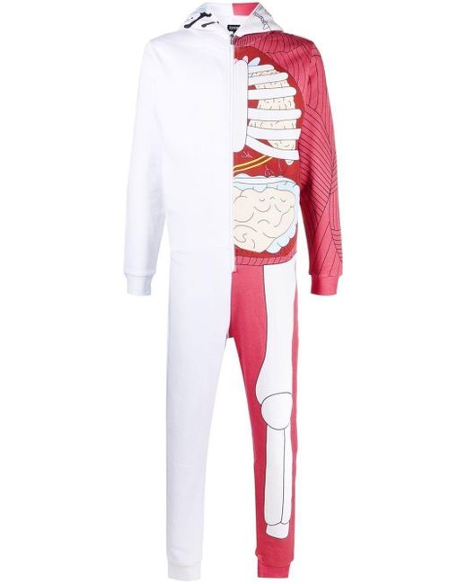 RIPNDIP Red Half-skeleton Print Jumpsuit for men