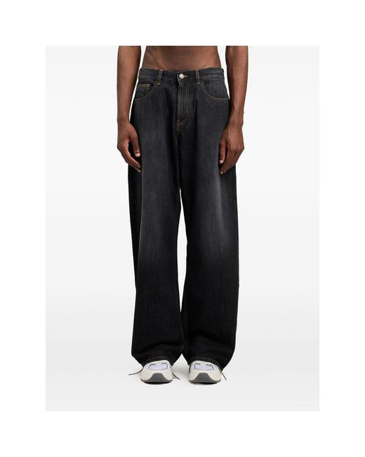 Palm Angels Blue Curved Logo Denim Jeans for men