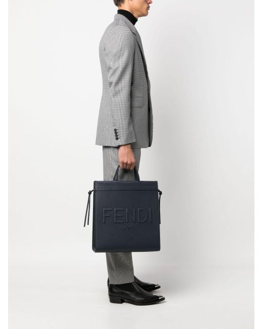 Fendi Blue Medium Go To Leather Tote Bag for men