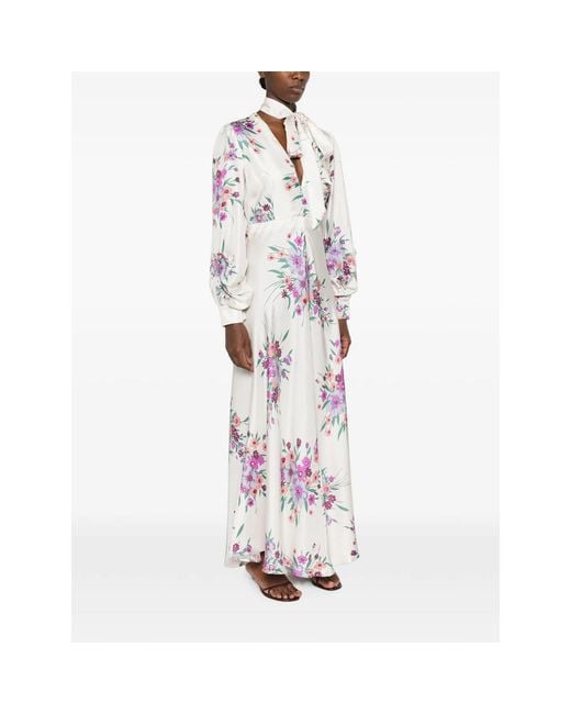 Raquel Diniz White Valerie Floral-Print Tie-Neck Maxi Dress