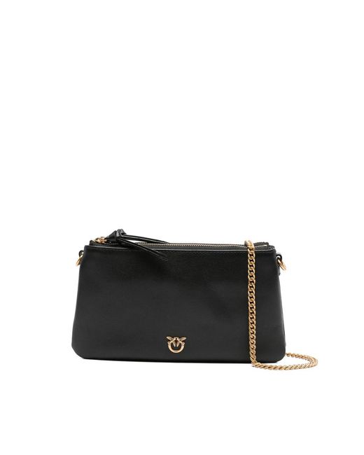 Pinko Black Small Double Leather Shoulder Bag