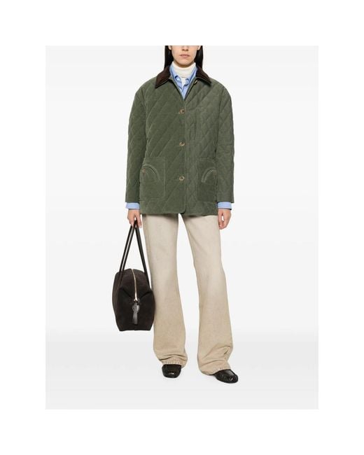 Blazé Milano Green Quilted Corduroy-Collar Jacket