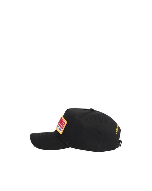 DSquared² Black Logo Patch Baseball Cap for men