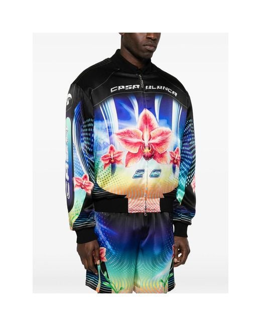 Casablanca Blue Floral-Print Bomber Jacket for men