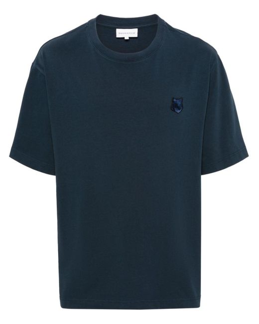 Maison Kitsuné Blue Fox-Motif Cotton T-Shirt for men