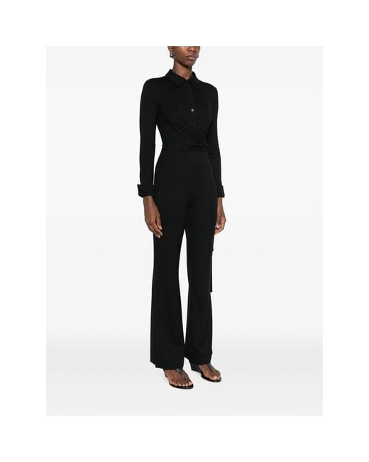 Diane von Furstenberg Black Michele Wrap-Front Long-Sleeve Jumpsuit