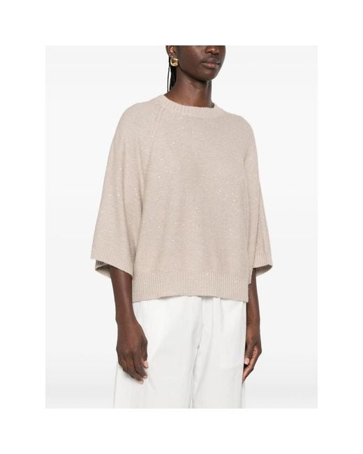 Fabiana Filippi Natural Sequin-Embellished Raglan-Sleeve Sweater