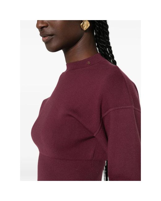Anine Bing Purple Panelled Mock-Neck Sweater