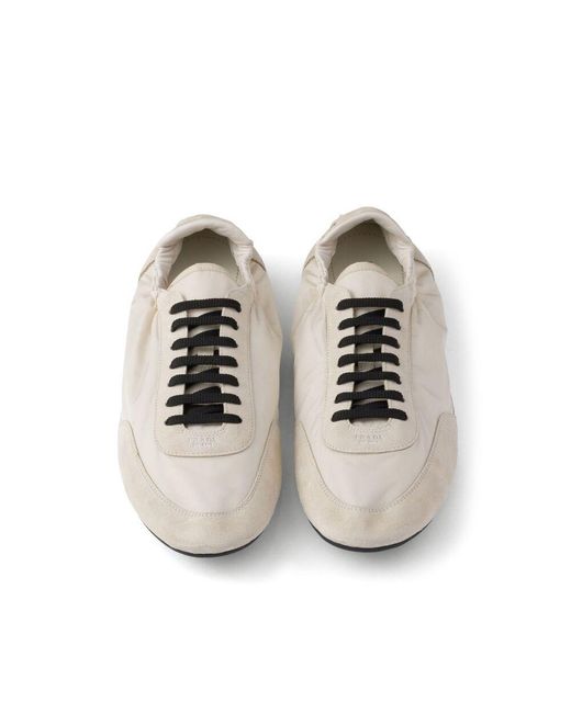 Prada White Collapse Re-Nylon And Suede Elasticized Sneakers for men