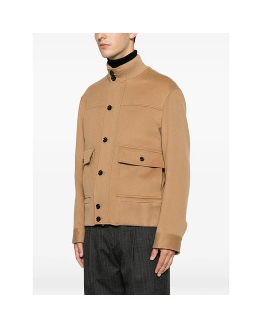 Lardini Natural Button-Up Ribbed-Trim Jacket for men