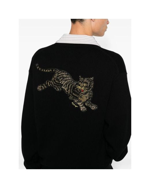 KENZO Black Beaded Tiger-Motif Cardigan for men