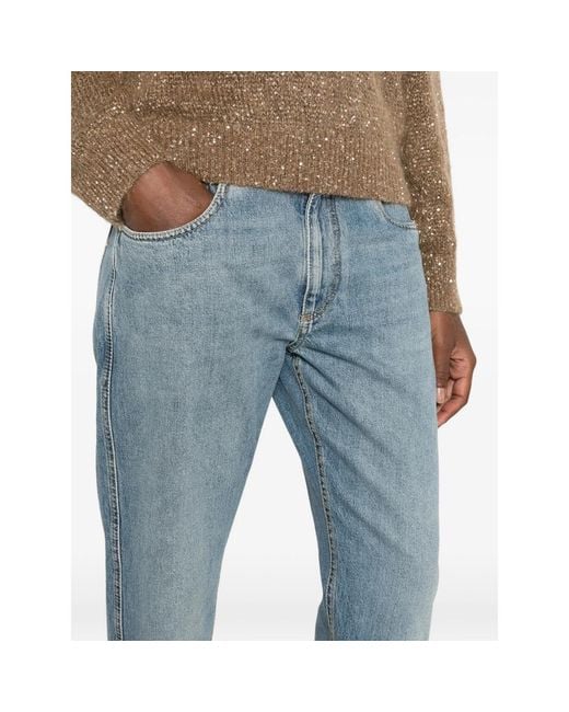 Brunello Cucinelli Blue Logo-Patch Jeans