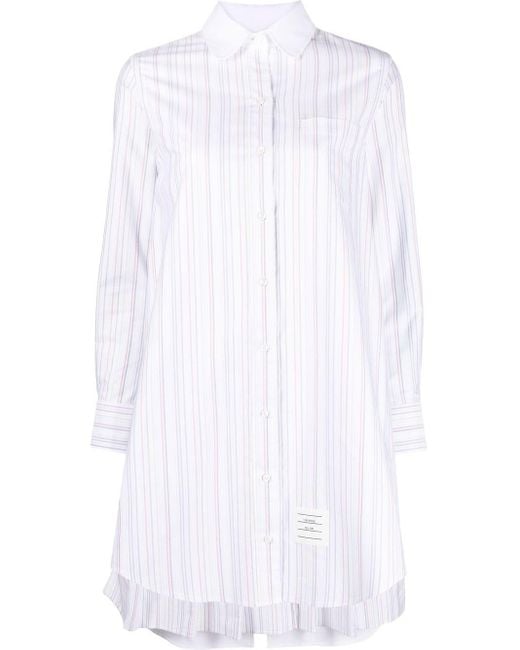 Thom Browne White Striped Pleat-Detail Shirtdress