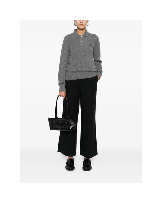 Ralph Lauren Gray Cable-Knit Wool/Cashmere Polo Jumper
