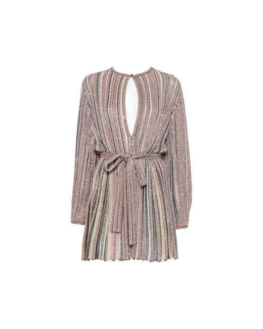 Missoni Brown Sequin-Embellished Striped Mini Dress