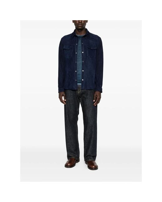 SANTORO Blue Suede Shirt Jacket for men