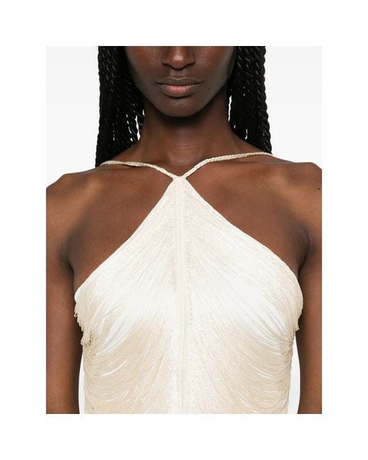 Bless White Jade Fringed Halterneck Dress