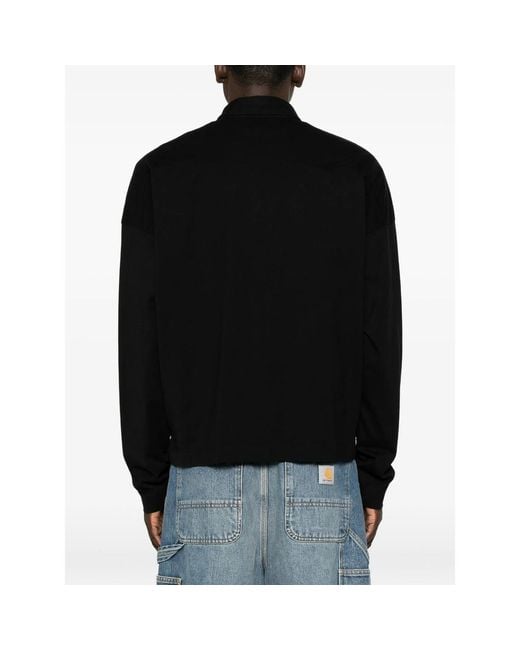 Rhude Black Logo-Embroidered Long-Sleeve Polo Shirt for men
