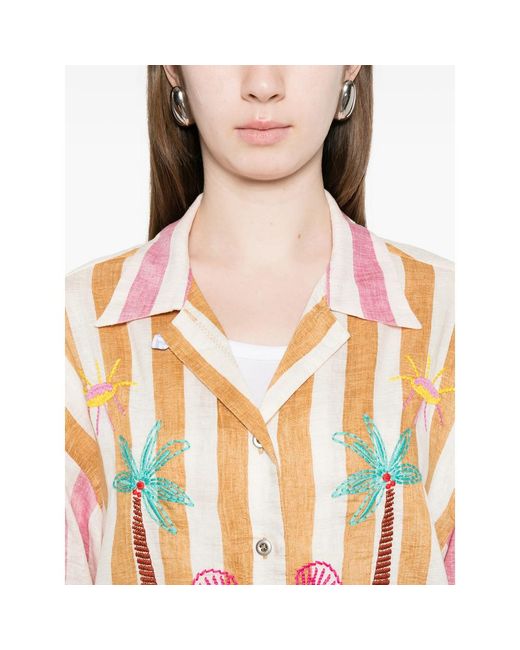 SUSANNA BLU Pink Embroidered Striped Shirt