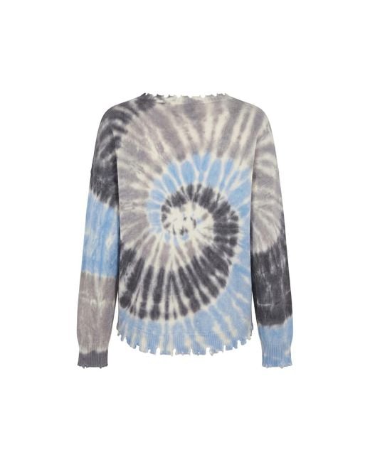 Kujten Blue Cashmere Tie-Dye Distressed-Effect Sweater